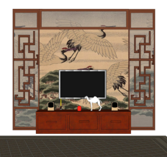 中式电视背景墙su模型