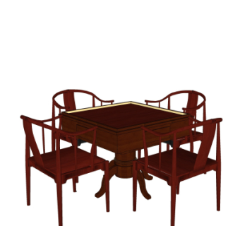 中式实木麻将桌su模型