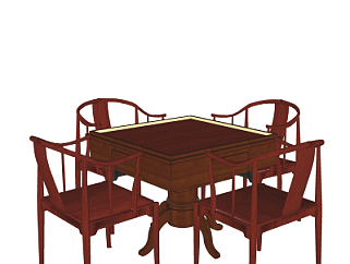 中式实木麻将桌su模型