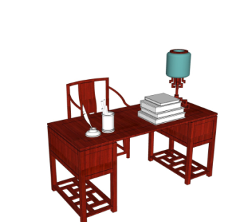 中式实木书桌su模型