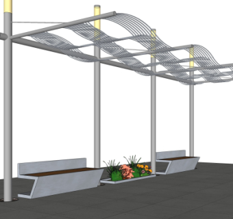 现代金属廊架su模型