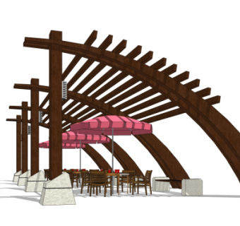 现代实木廊架su模型