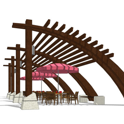 现代实木廊架su模型