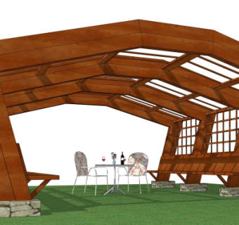 现代实木廊架su模型