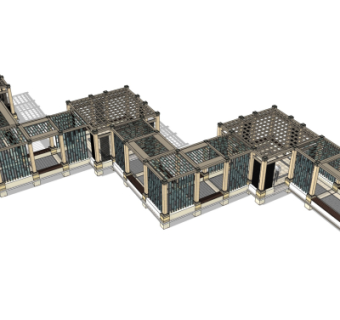 中式实木廊架su模型