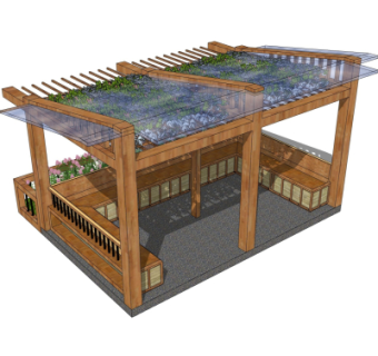 现代实木廊架su模型