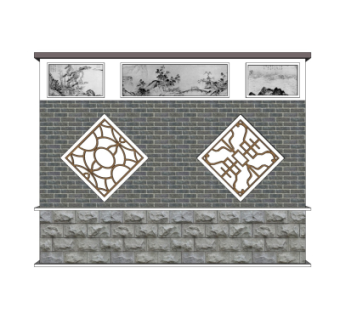 中式景观墙su模型