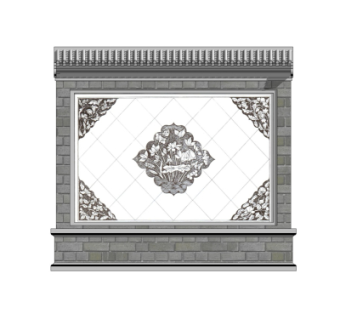 中式景观墙su模型