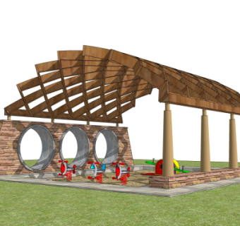 现代廊架su模型