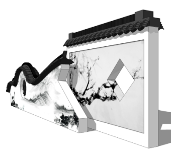 中式景观墙su模型