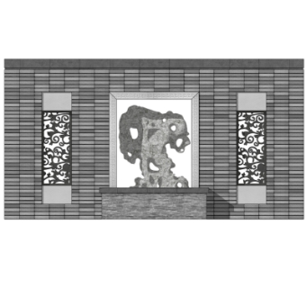 中式景观墙su模型