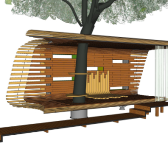 现代树屋廊架su模型