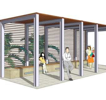 现代廊架su模型