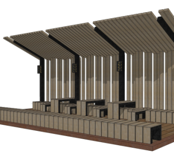 新中式廊架su模型