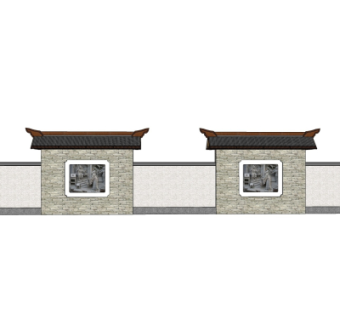 新中式围墙免费su模型