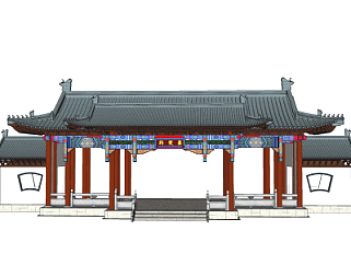中式长廊su模型