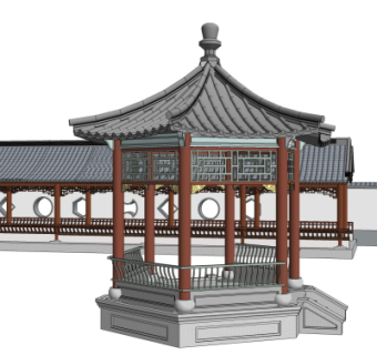 中式凉亭su模型