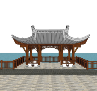 中式凉亭su模型