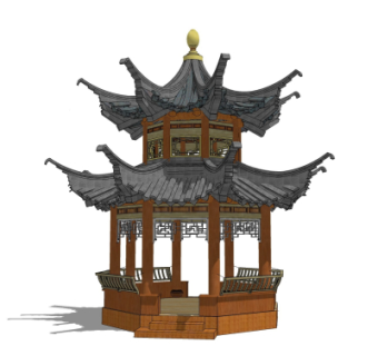 中式凉亭su模型