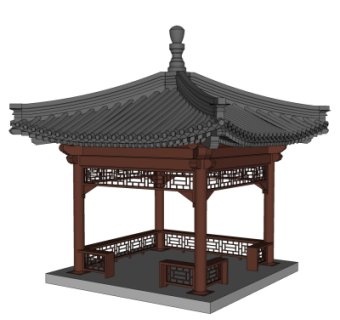 中式凉亭su模型