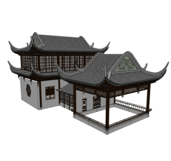 中式凉亭su模型