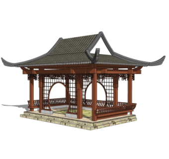 中式凉亭su模型
