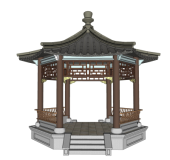 中式凉亭su模型