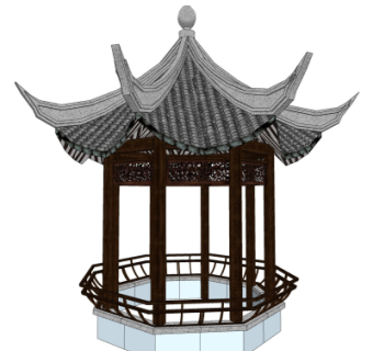 中式凉亭su模型