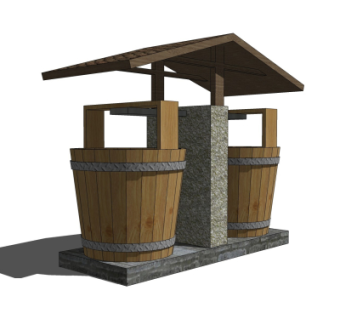 中式垃圾桶su模型