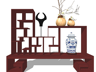 中式实木装饰架su模型