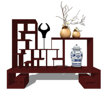 中式实木装饰架su模型