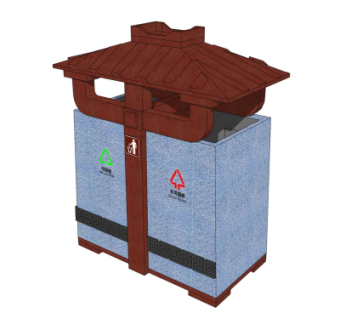 新中式垃圾桶su模型