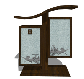 新中式垃圾桶su模型