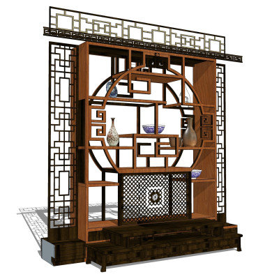 中式实木博古架su模型