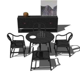 中式圆形餐桌椅su模型