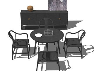中式圆形餐桌椅su模型