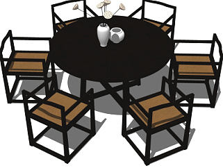 <em>中式圆形餐桌</em>椅su模型