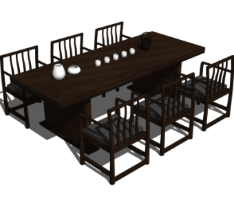中式茶桌椅su模型