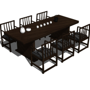 中式茶桌椅su模型