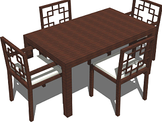 中式<em>条形餐桌</em>椅su模型