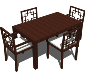 中式条形餐桌椅su模型