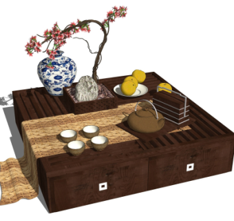 中式实木茶几su模型