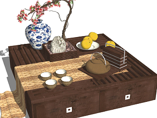 中式实木茶几su模型
