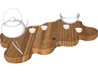 中式实木茶盘su模型