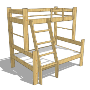 中式实木上下铺高低床su模型