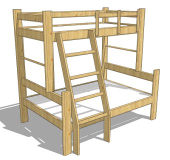 中式实木上下铺高低床su模型