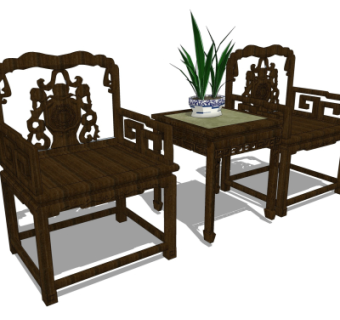 中式靠背椅su模型