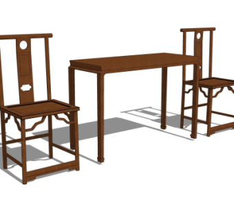 中式实木靠背椅su模型