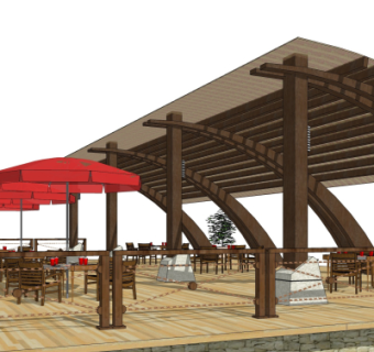 现代廊架su模型