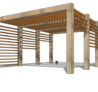现代实木廊架su模型
